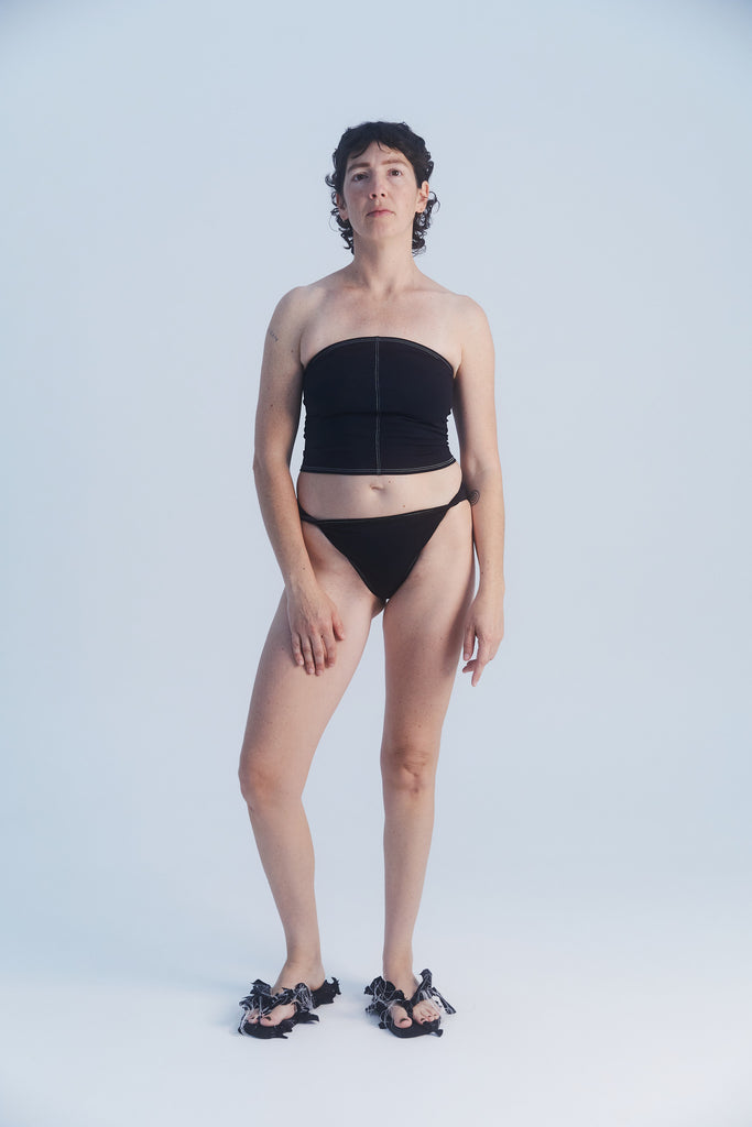 Luka Rey. Black Bandeau Top with twist bikini brief. 