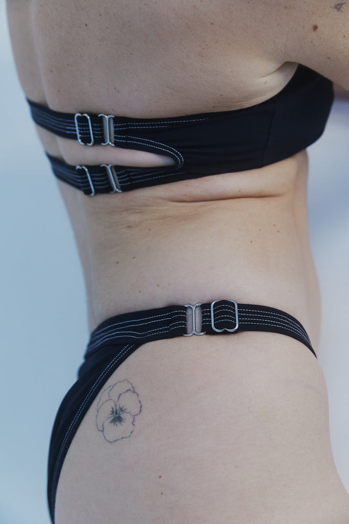 Luka Rey. Adjustable belted swim brief in Black. 